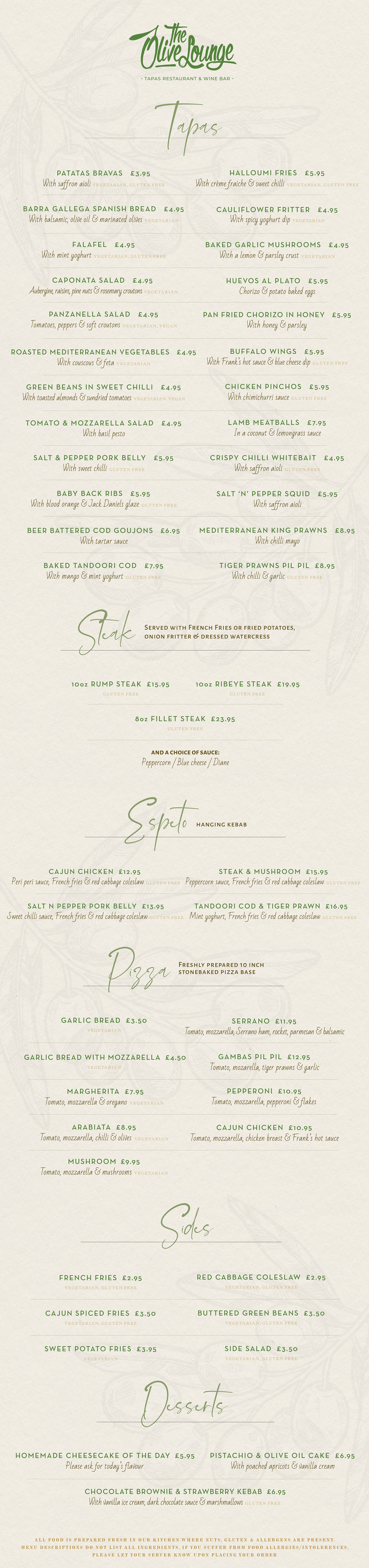 Menu Tabs The Olive Lounge