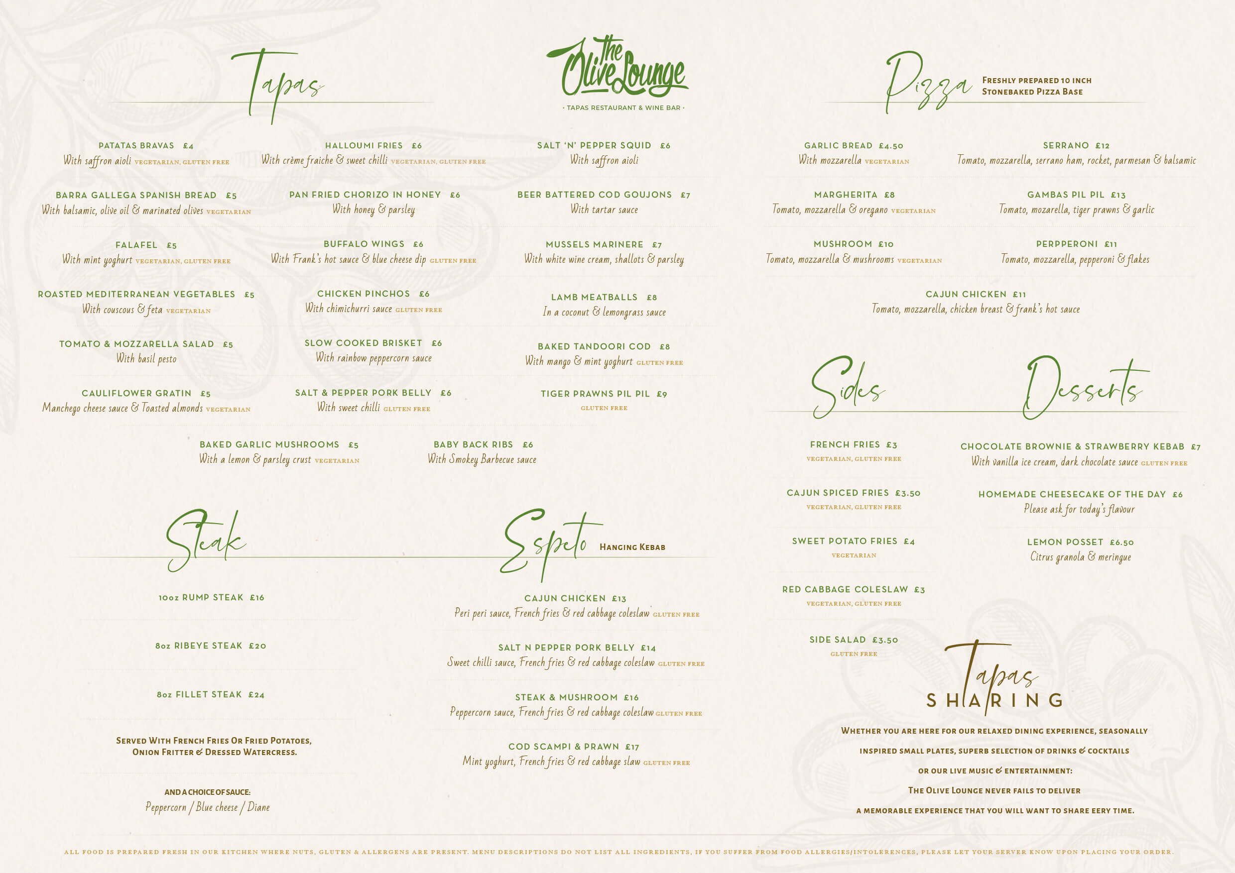 Menu Tabs The Olive Lounge